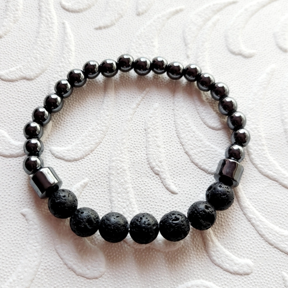 Lava Stone Hematite Bracelet style 2 of 9 designs Unisex Bundle 3 for $25
